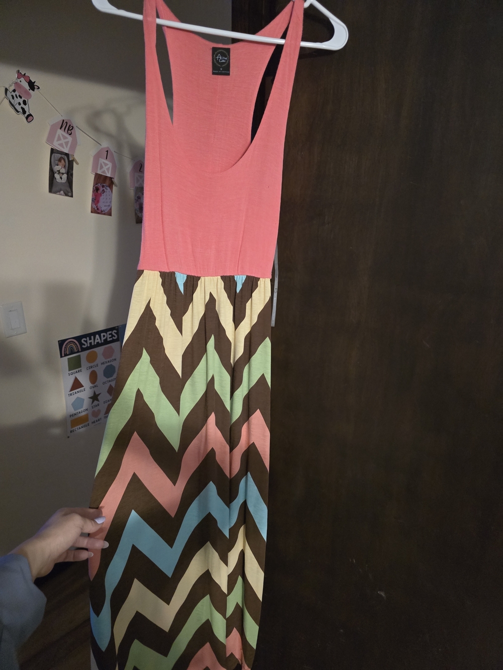 Ava & Viv Coral Tank Maxi Dress with Multi-Color Chevron Skirt